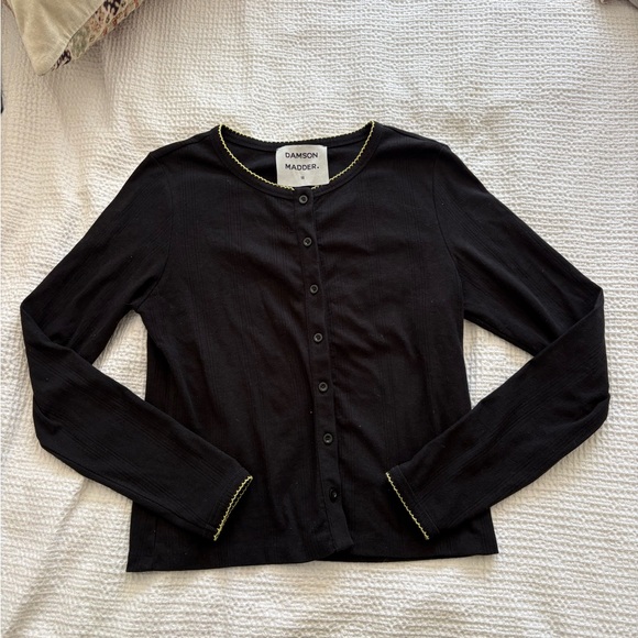 Damson Madder Sweaters - Damson Madder Black Pointelle Women's Cardigan - size 12